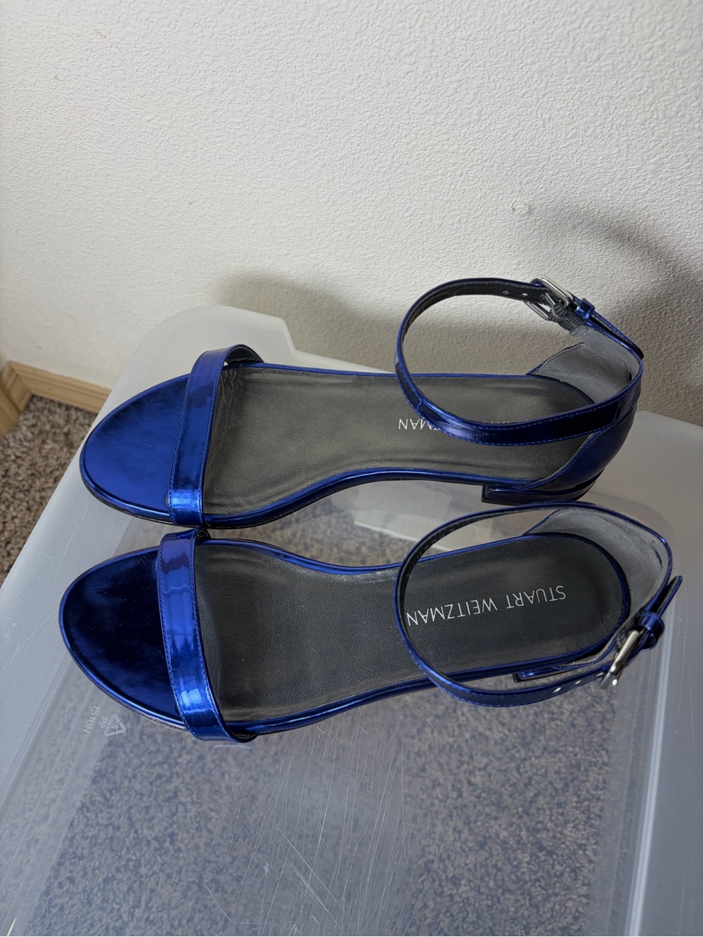 Stuart Weitzman Metallic Cobalt Ankle-Strap Sandals Size 9 - Picture 2 of 5